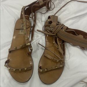 Valentino Women's Tan Studded Lace-Up Sandals